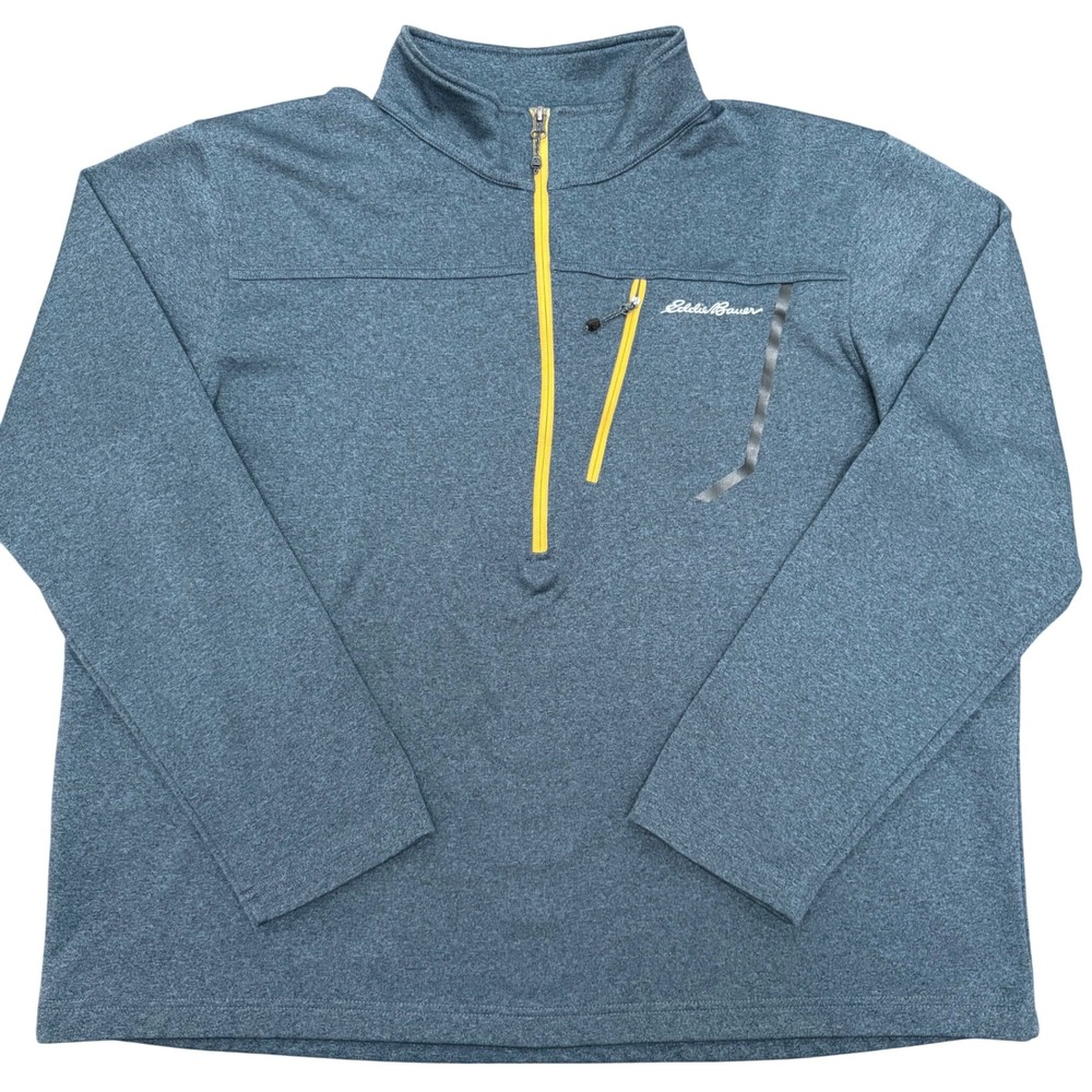 Eddie Bauer First Ascent Mens 2XL Quarter Zip Pullover Fleece Shirt Blue Gray